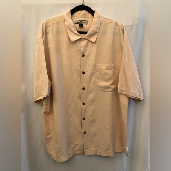 Tommy Bahama 100% Silk Light Orange Palm Tree Textured Hawaiian Shirt XL - Picture 8 of 16